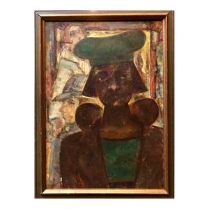 1940s Maurice Becker, Modernist Figurative Oil Painting "The Shop Window NYC"