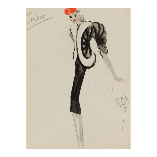 Vintage French Fashion Art Print – Art Deco Woman in Black and White, 12" X 16" For Sale