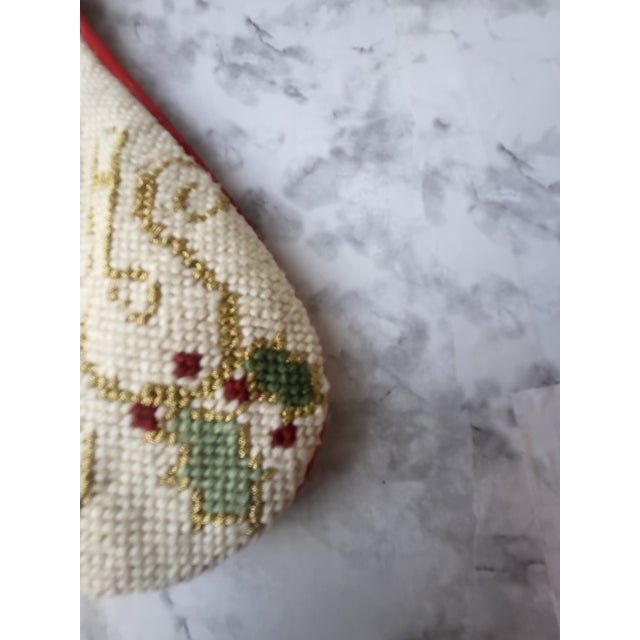Vintage Wool Needlepoint Christmas Stocking Santa For Sale - Image 4 of 7
