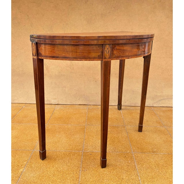 Neoclassical Demi-Lune Table with Green Leather Top, 1940s For Sale - Image 11 of 13