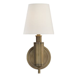 Thomas O'Brien for Visual Comfort Signature Longacre Sconce in Hand-Rubbed Antique Brass with Linen Shade For Sale