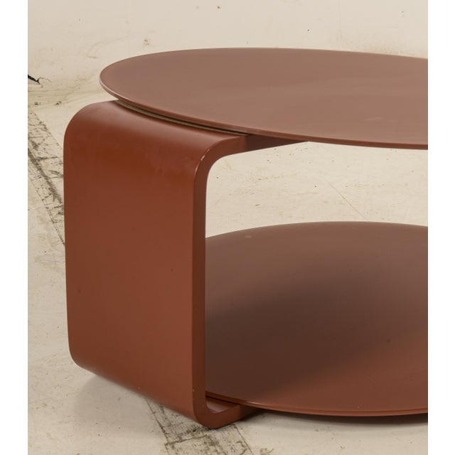 Vintage Wood and Red Glass Round Coffee Table For Sale - Image 4 of 9