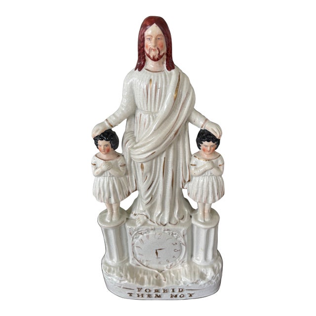Antique Staffordshire “Forbid Them Not” Jesus & Children Figure c.1860–Religious For Sale