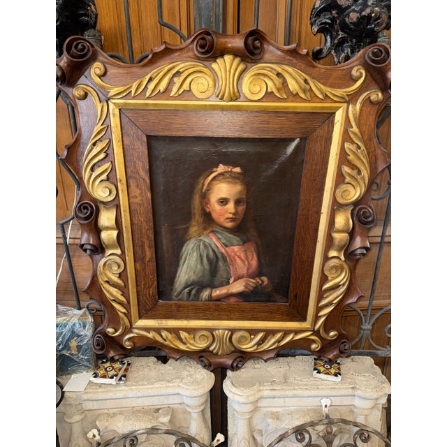 Wood “Alice in Wonderland” Portrait, Oil Painting, Circa 1800s For Sale - Image 7 of 12