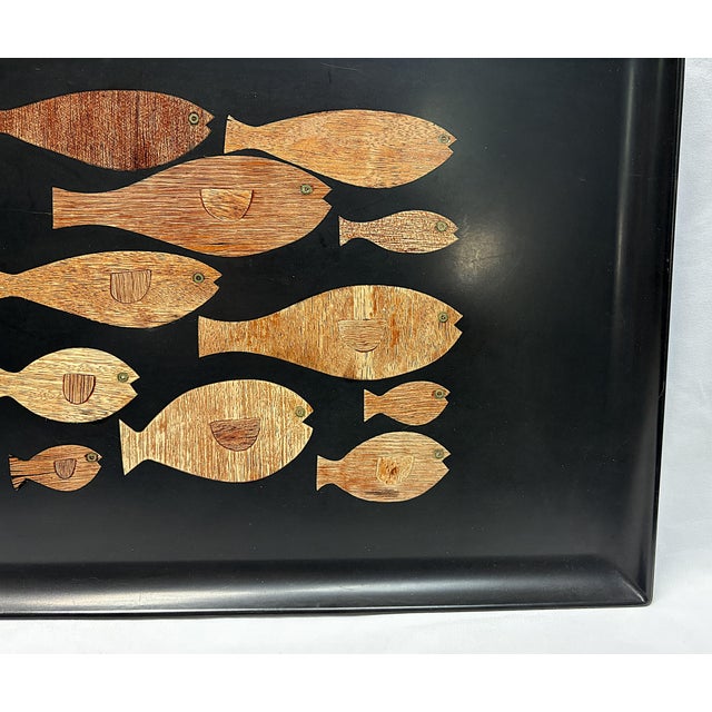 The Couroc Company Mid Century Modern 'Couroc of Monterey' Inlaid Wood Fish Serving Tray For Sale - Image 4 of 16