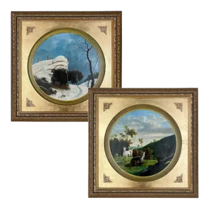 Pair 18th Century Framed Oil Paintings by P. J. Boquet (1751-1817)