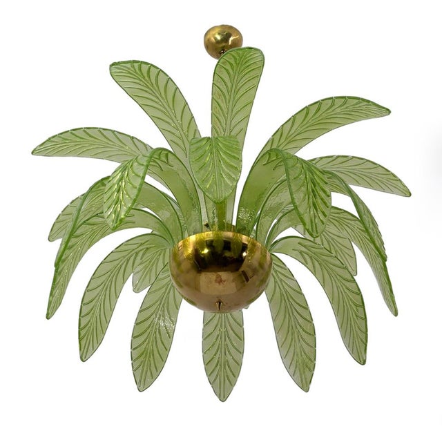 Mid-Century Modern Palm Leaves Chandelier in Murano Glass and Brass from Maestri Muranesi, 2000 For Sale - Image 6 of 10