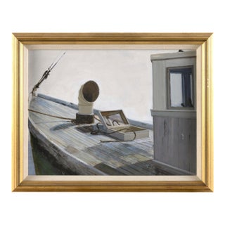 1950s American School Maine 1930's Fishing Boat. Oil on Board, 12" X 16". Framed 14.5" X 18.5". For Sale