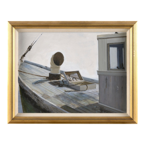 1950s American School Maine 1930's Fishing Boat. Oil on Board, 12" X 16". Framed 14.5" X 18.5".