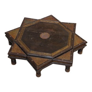 Indian Star Shape Wooden and Brass Low Coffee Table 1950s For Sale