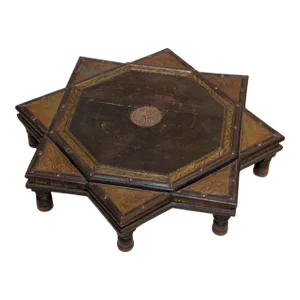 Indian Star Shape Wooden and Brass Low Coffee Table 1950s