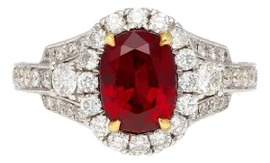 2.20 Carat Vivid Red Oval Cut Ruby & Diamond Retro Regal Style Vintage Ring, Size 6.5