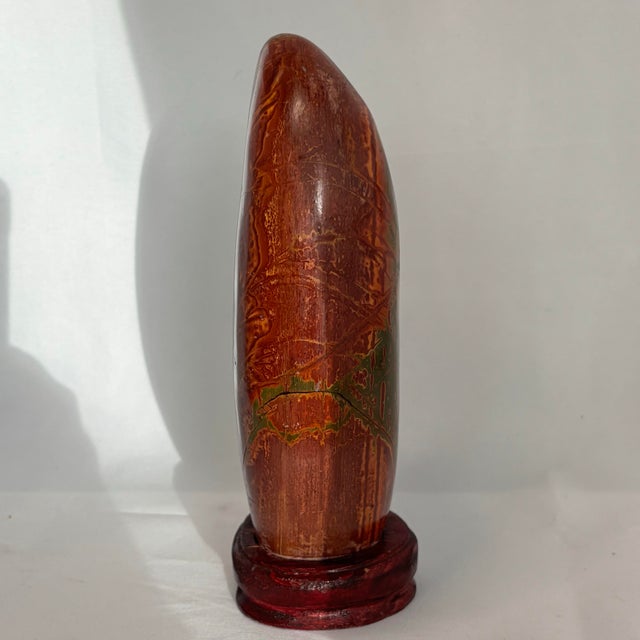 Chinese Large Mid-Century Chinese Red and Green Jasper Stone Mounted on Solid Wood For Sale - Image 3 of 10