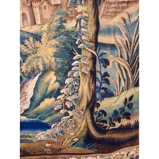 French Country 18th Century French Aubusson Verdure Tapestry a Fortress and Two Birds For Sale - Image 3 of 12