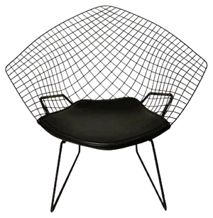 Mid-Century Vintage Model Diamond 421 Chair with Leather Cushioning by Harry Bertoia for Knoll Inc. / Knoll International