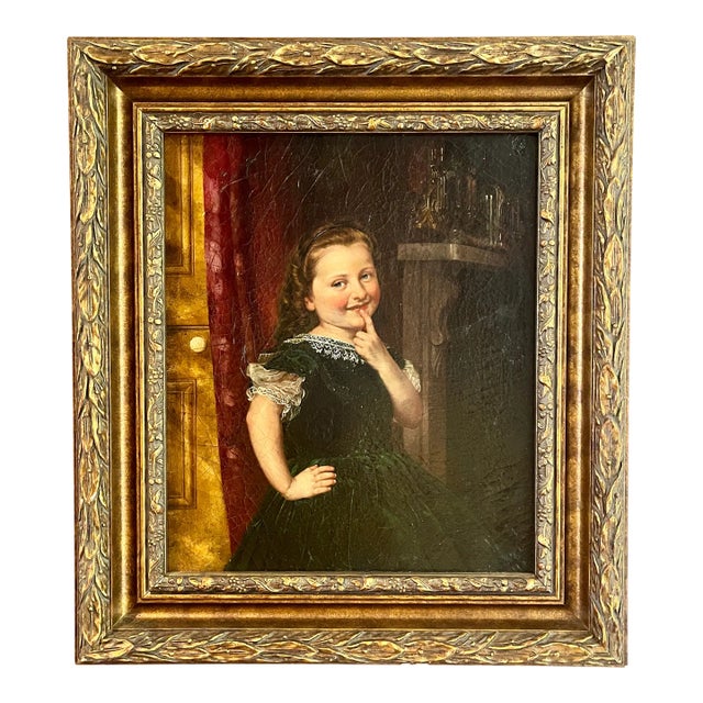 Philipp Hoyall Oil Over-Painted Chromolithograph, Meditating Mischief For Sale