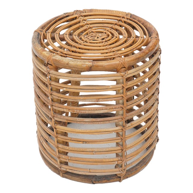 Cylindrical Pouf in Curved Rattan by Castano, 1960s For Sale