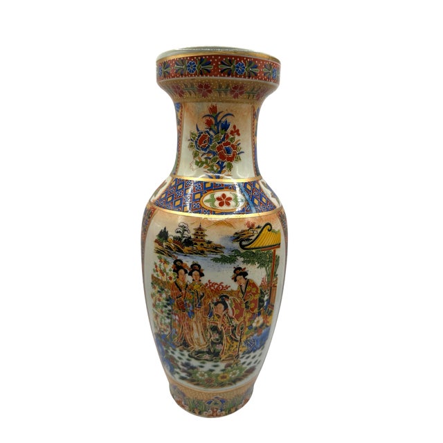 Vintage Satsuma Style Hand-Painted Japanese Geisha & Garden Motif - A 3 Piece Set For Sale In Birmingham - Image 6 of 11