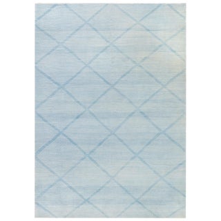 Modern Flatweave Geometric Light Blue Wool Rug "Skylace" by Doris Leslie Blau For Sale