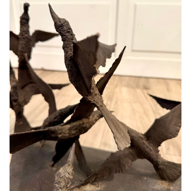 1970s Brutalist Sculptural Birds in Flight Welded Steel & Glass Coffee Table For Sale - Image 10 of 12