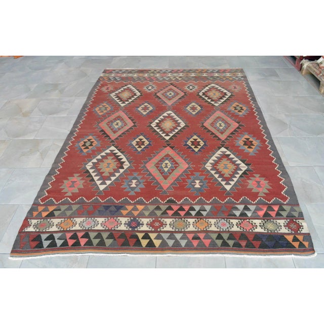 1950s Handmade Turkish Kilim Rug Barak Design Area Rug - 6'1" X 9'1" For Sale - Image 5 of 12