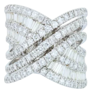 Brilliant Cut Baguette Shape Diamond Pave Set Channel Set Fancy Spiral Wave Cock, Size 7.5