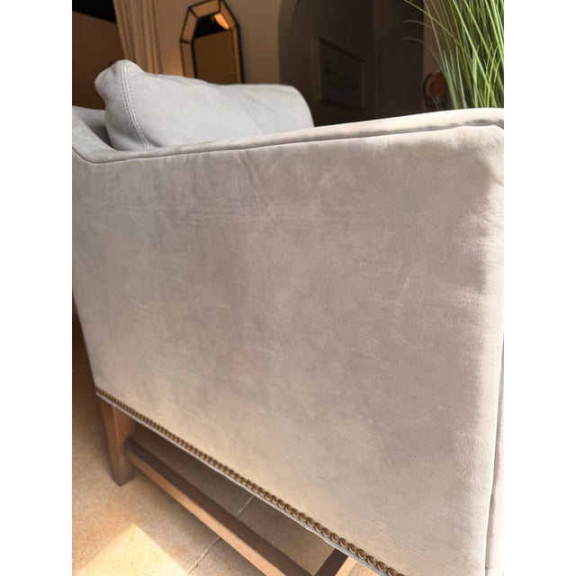Light Blue Suede Club Chair For Sale - Image 11 of 14