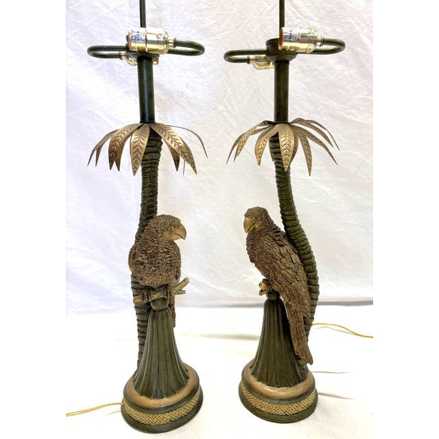 20th Century Palm Beach Chic Parrot and Palm Tree Lamps- A Pair For Sale - Image 12 of 18