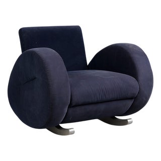 German Rocking Chair in Blue Velvet from Bretz, 1980s For Sale