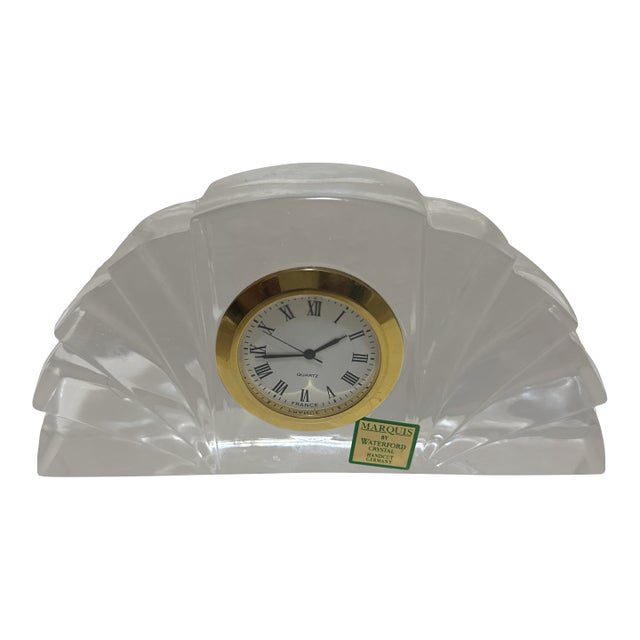 Vintage Marquis by Waterford Crystal Desk Mantel Clock - Art Deco Fan Design For Sale