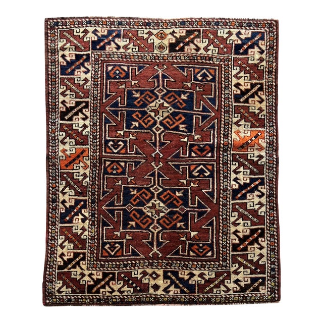 Vintage Turkish Rug | Bold Anatolian Geometric Design | 3'4" X 4' For Sale