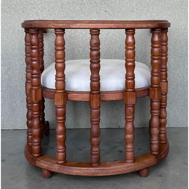 Wood Early 20th Century Pair of Spanish Slatted Barrel Back Hand Carved Chairs For Sale - Image 7 of 18