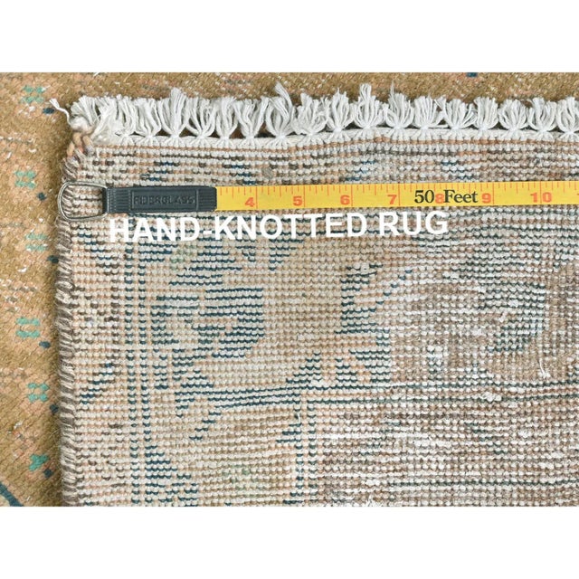 Textile 1960s Vintage Mocha Brown Persian Serab with Small Repetitive Boteh Design Hand Knotted Wool Distressed Wide Runner For Sale - Image 7 of 8