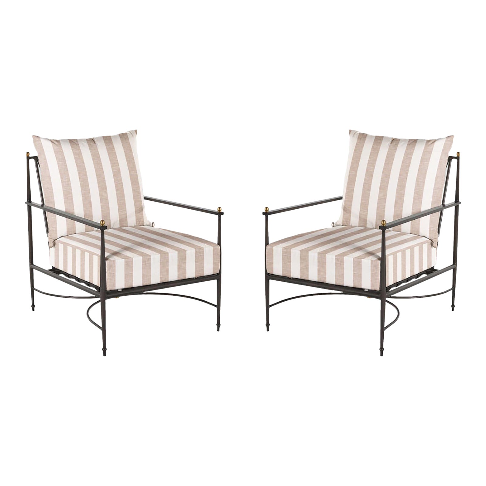 Summer Classics Roma Lounge Chairs in Taupe Stripe - A Pair | Chairish
