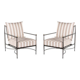 Summer Classics Roma Lounge Chairs in Taupe Stripe - A Pair For Sale