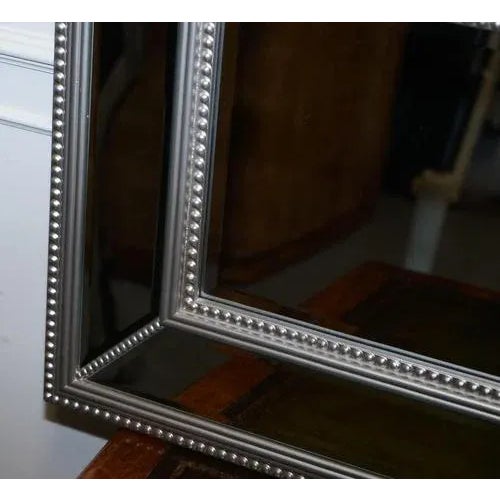Gold Large Silver Beaded Cushioned Bevelled Rectangular Mirror For Sale - Image 8 of 10