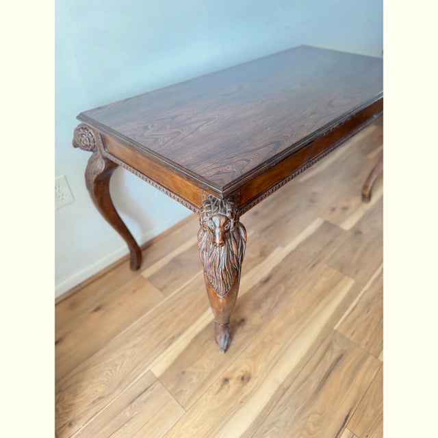 Early 20th Century Walnut Writing Desk With Ram’s Head Carvings For Sale - Image 4 of 17