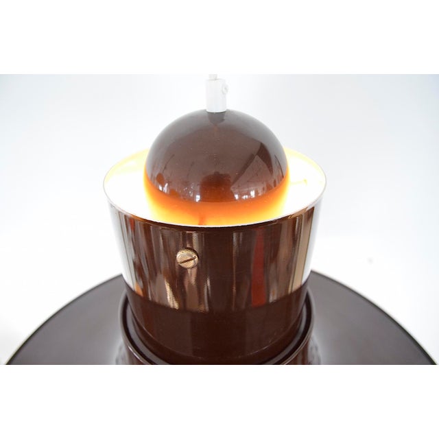 Large Scandinavian vintage pendant lamp from the 1970s. The lamp is in two parts: a large lampshade and a light fixture...