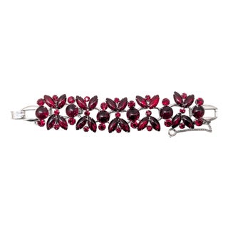 Vintage Verified Delizza & Elster Faux-Garnet Link Bracelet For Sale