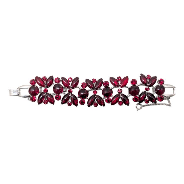 Vintage Verified Delizza & Elster Faux-Garnet Link Bracelet For Sale
