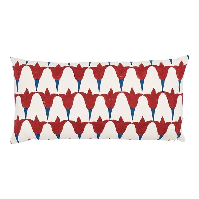 Schumacher X Molly Mahon Tulip + Seed 14" Lumbar Pillow in Iron & Indigo For Sale