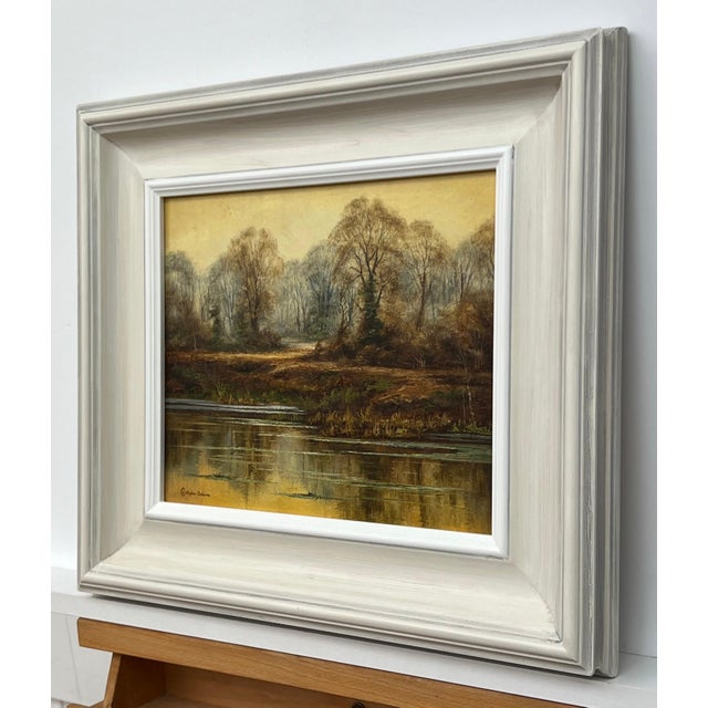 Textile Reflections on Forest Pond in the English Countryside with Warm Yellows & Browns 1979 For Sale - Image 7 of 12