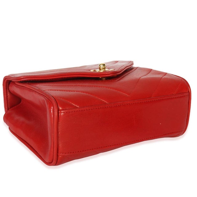 Vintage 24K Red Chevron Lambskin CC Square Flap Bag For Sale In New York - Image 6 of 9