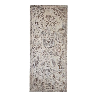 Vintage Whitewashed Dancing Ganesha on Lotus Wall Barn Door For Sale