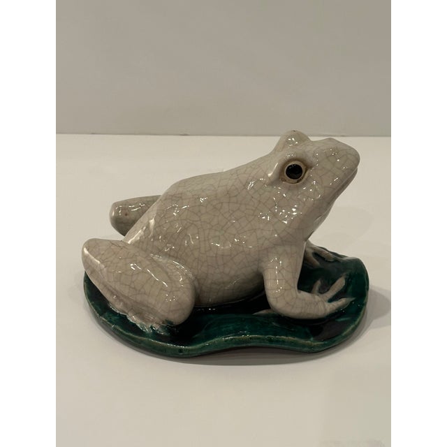 White Vintage Italian Glazed Pottery Frog Sculpture For Sale - Image 8 of 9