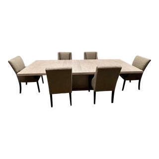 Vanguard Micheal Weiss Bradford Beige Pedestal Dining Table and Chair Set of 7 For Sale