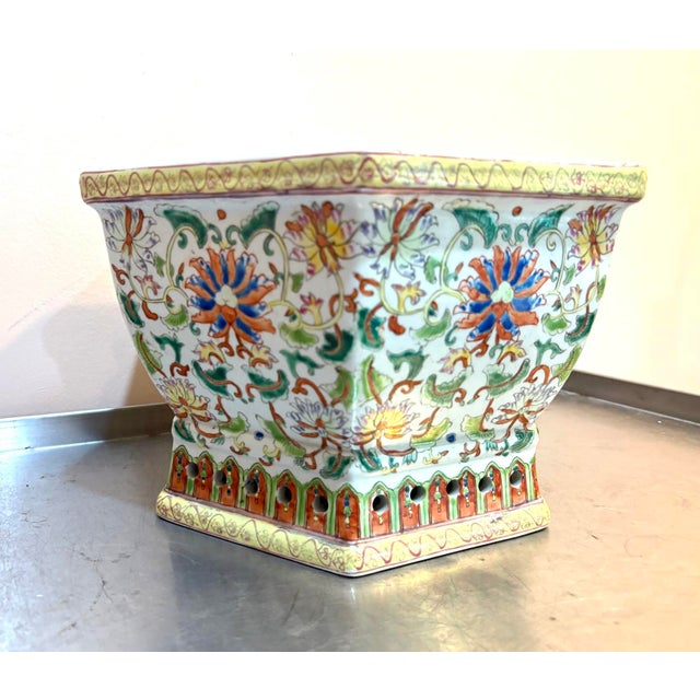 Chinese Yellow Floral Ceramic Hexagonal Planter For Sale - Image 4 of 4