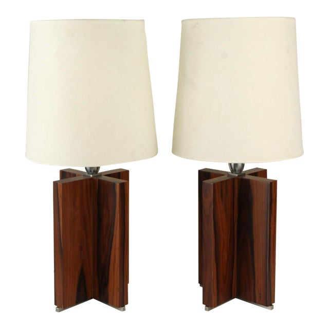 Mid 20th Century Macassar X-Form Table Lamps with Shades in the Manner of Jean Michel Frank - a Pair For Sale