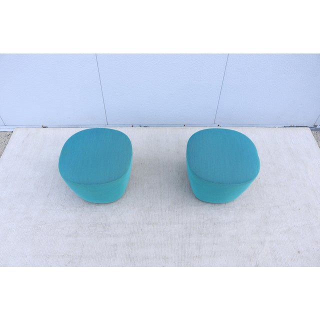 Organic Modern Andreu World Beat Ottoman in Blue Teal Fabric - A Pair For Sale In New York - Image 6 of 18