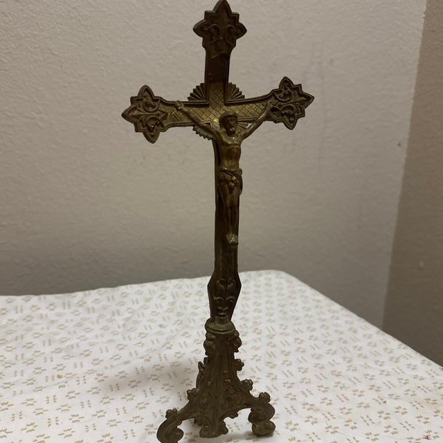 Antique Crucifix Religious Jesus on the Cross Ornate For Sale - Image 4 of 6